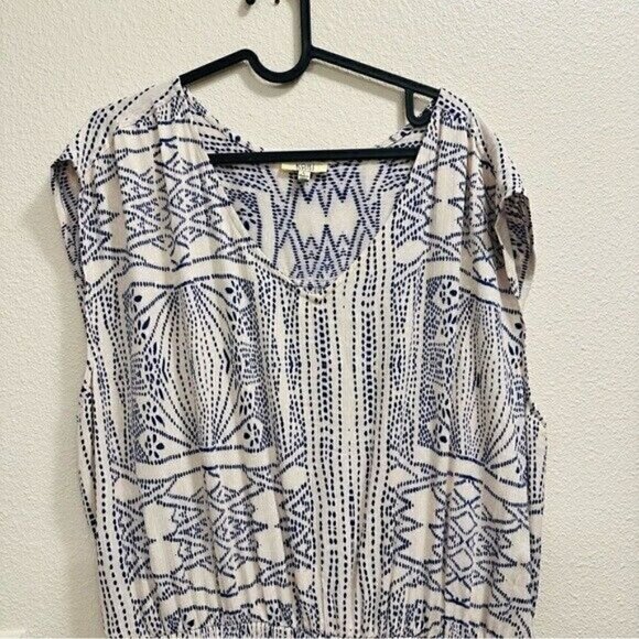 Kori America Crinkle Aztec Print Smock Waist Band Dress Navy Women’s Size Large - Picture 5 of 13